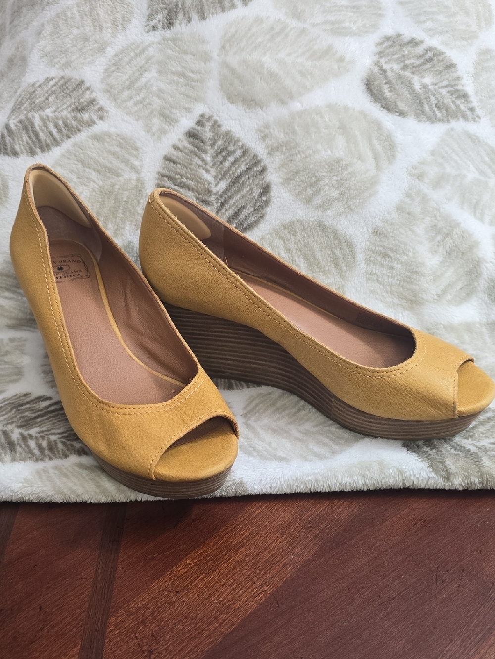Lucky Brand Yellow Peep-Toe Wedge Pumps